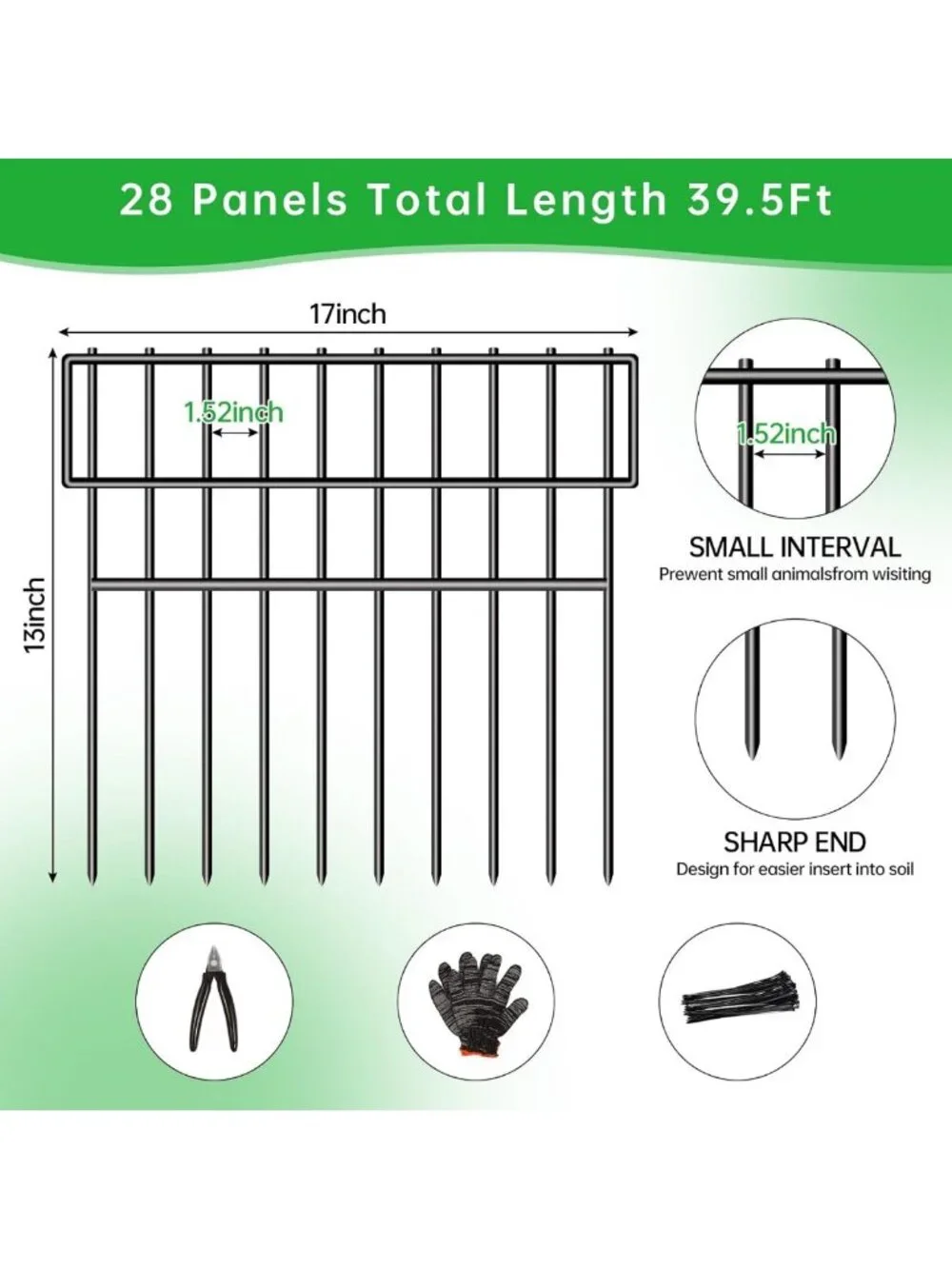 39.5ft No Dig Dog Barrier Fence - 28 Panels, Anti-Digging, Rustproof Garden